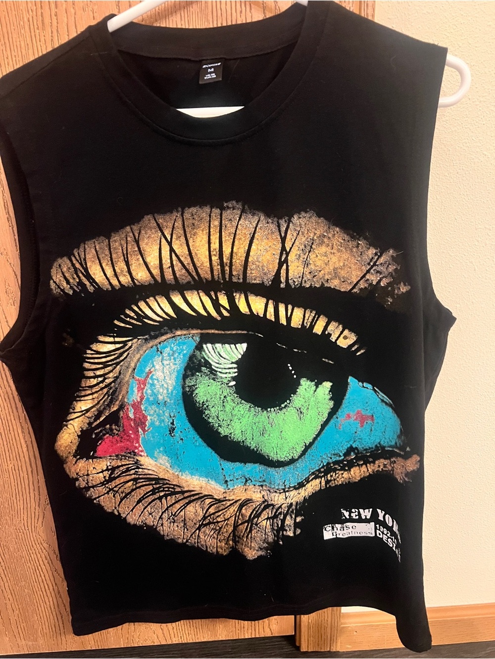 Graphic Eye Muscle Tank Top - Black with Teal & Lime Eye Print